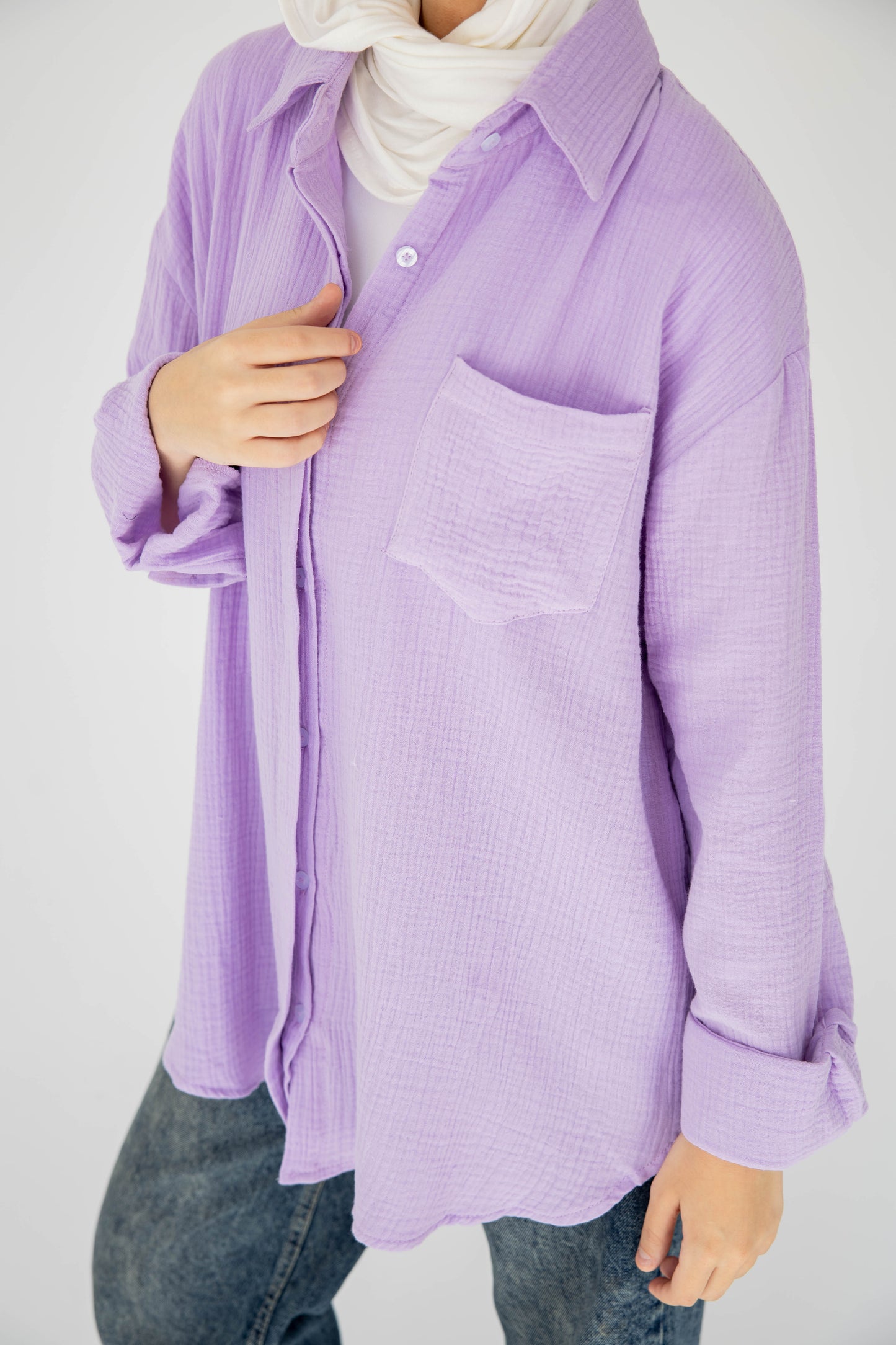 Crinkled linen shirt in lavender