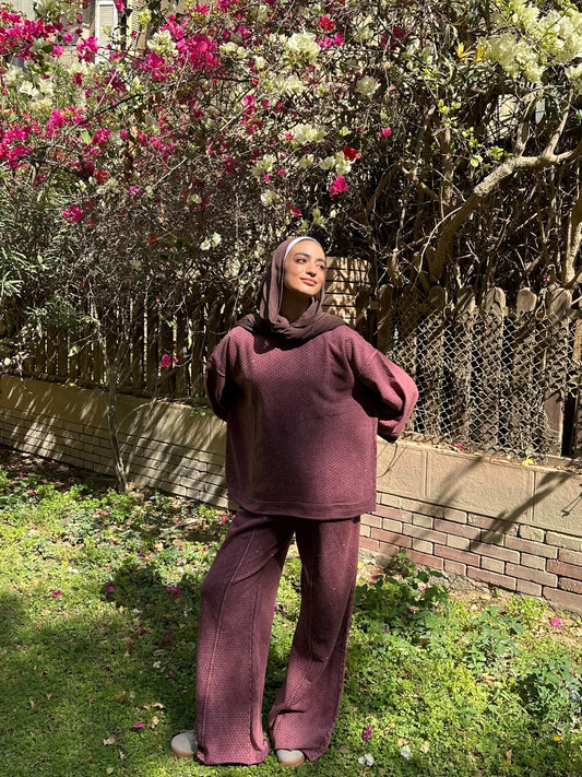 Washed Studded Set In Burgundy