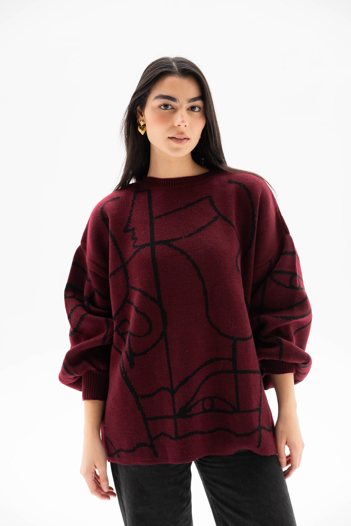 Boho Knit Sweater In Ruby