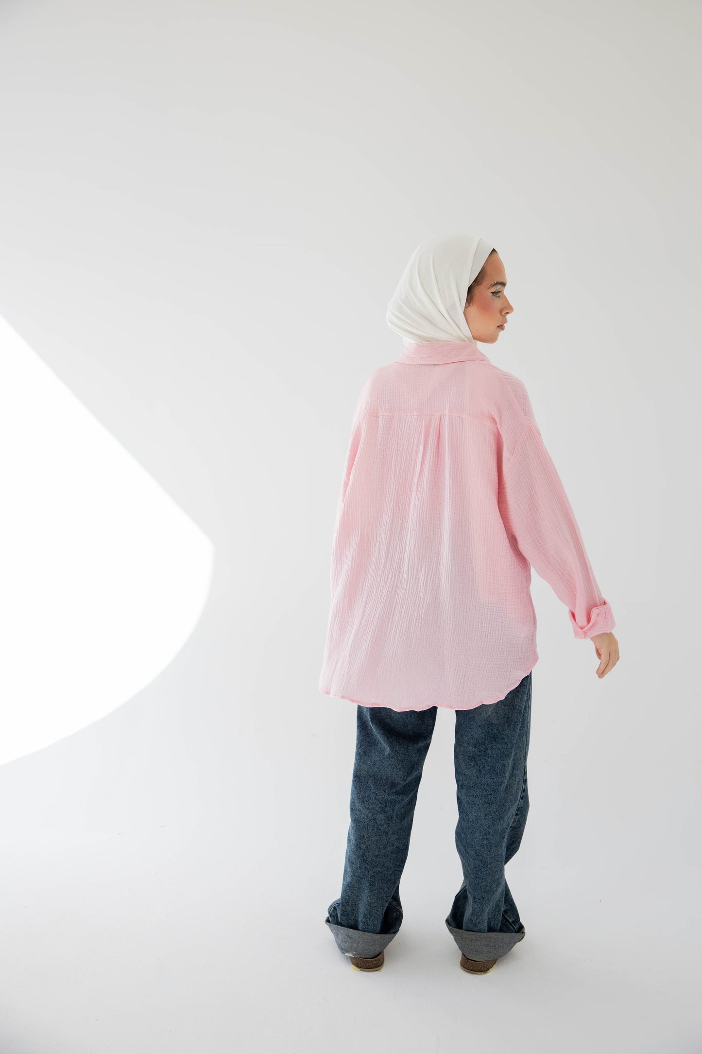 Crinkled linen shirt in rose’
