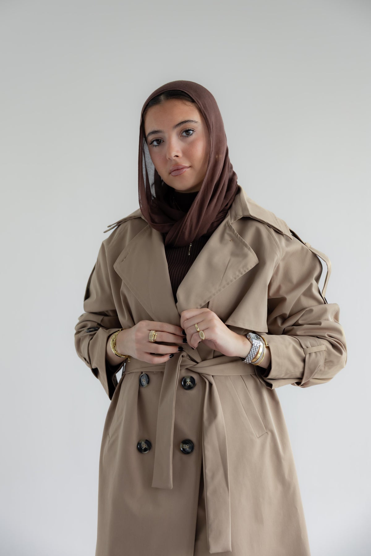 Double Collar Trench Coat - Walnut