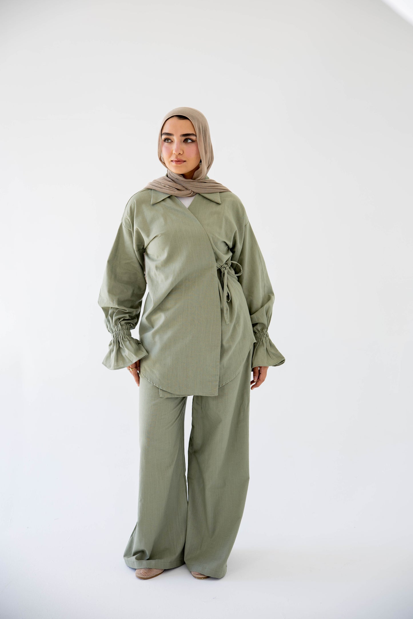 ASMC linen set in sage green