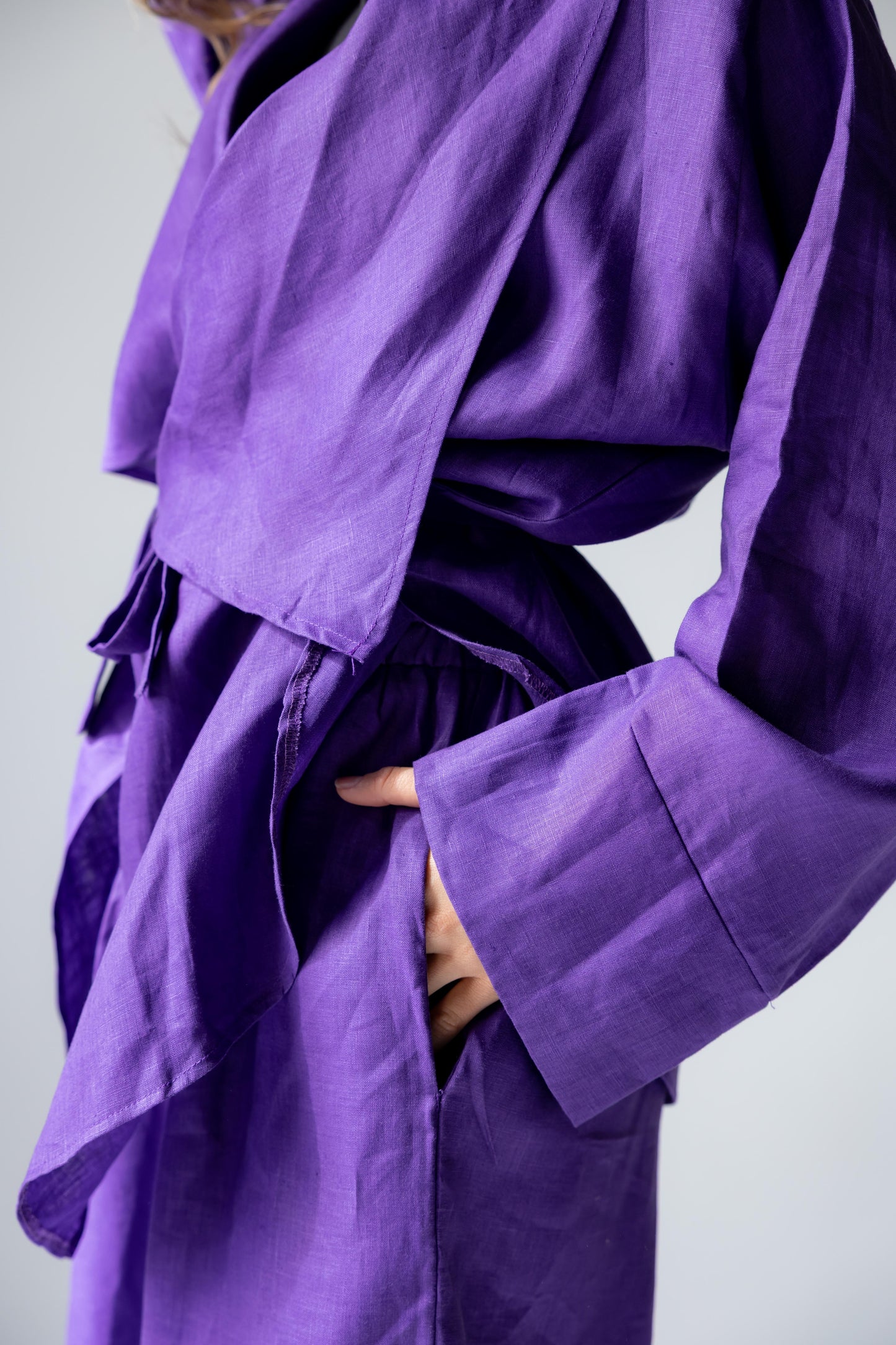 Linen Flow Cardigan Set - Deep Purple