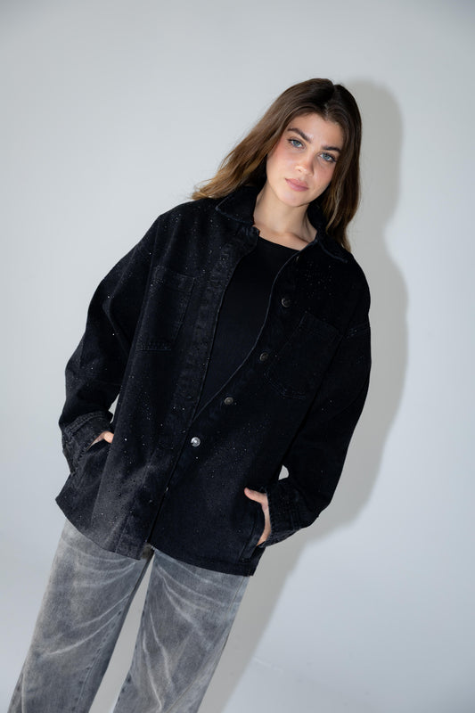 Starluxe Studded Denim Jacket - Black