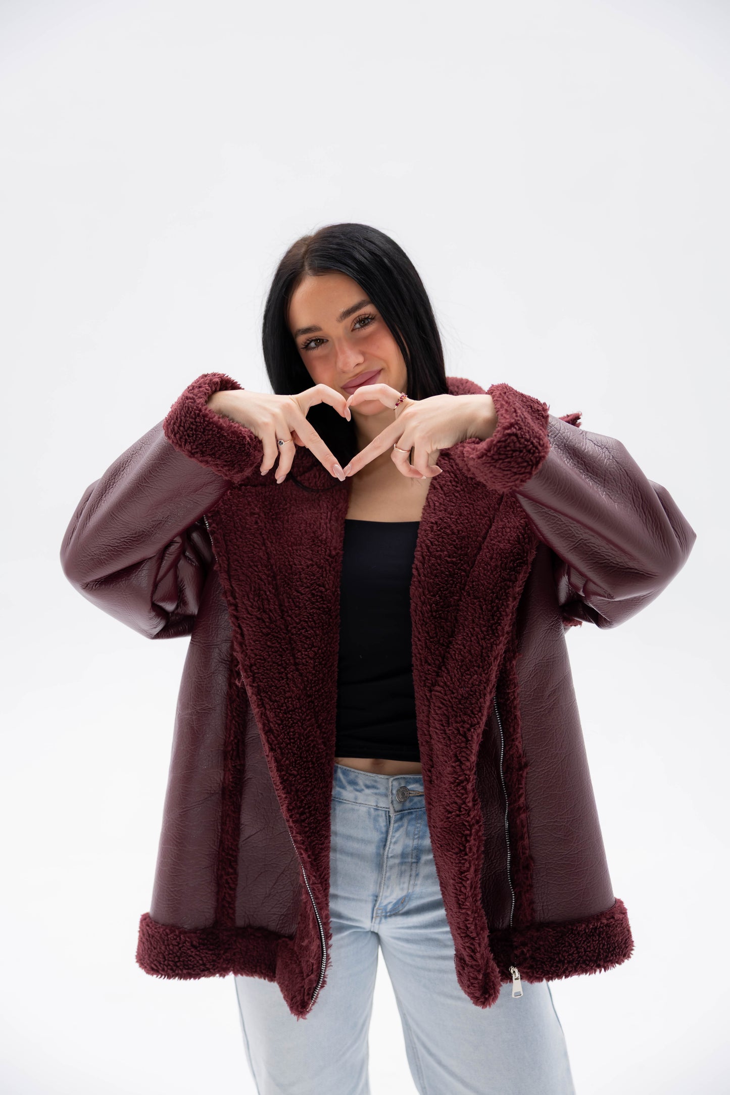 The Luxe Leather Jacket In Black-Cherry