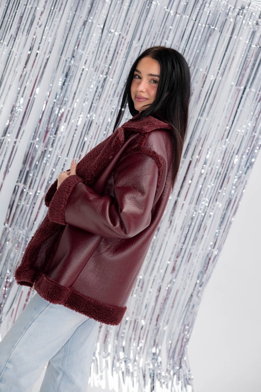 The Luxe Leather Jacket In Black-Cherry