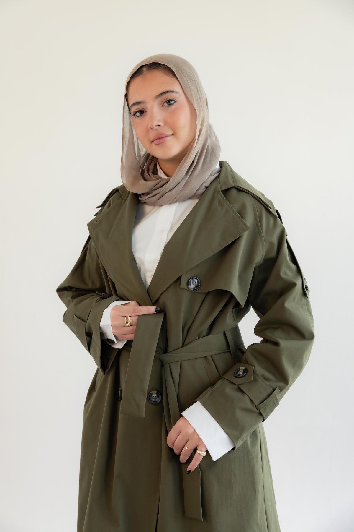 Double Collar Trench Coat - Olive