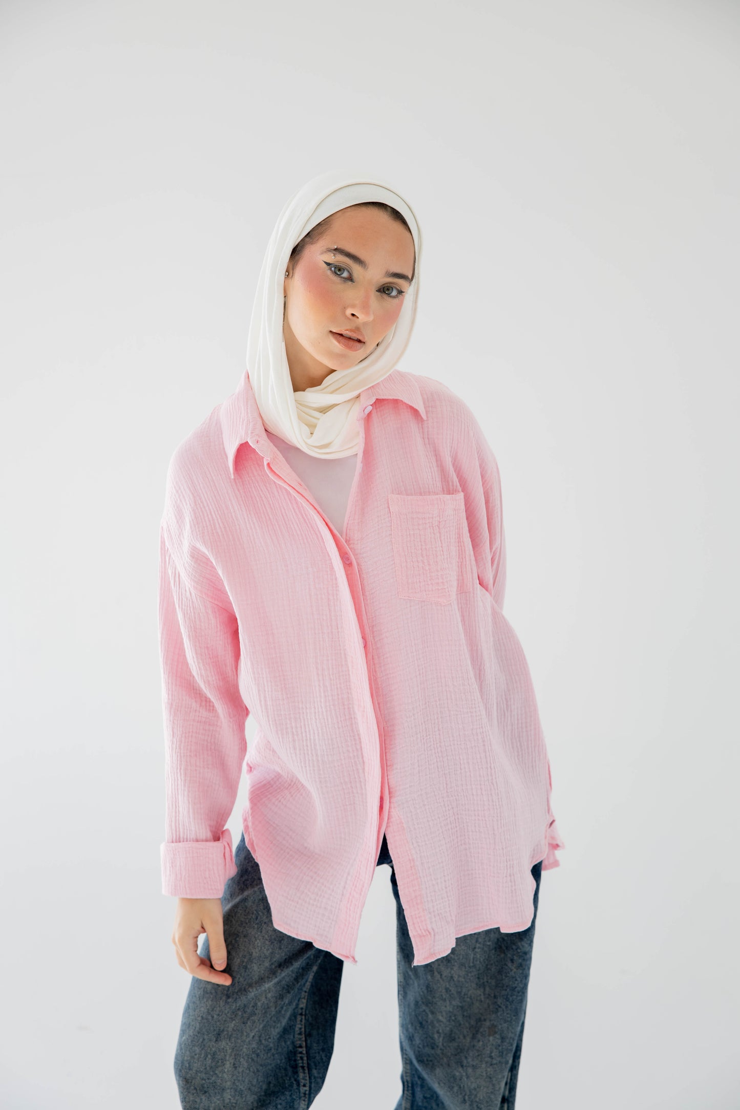 Crinkled linen shirt in rose’