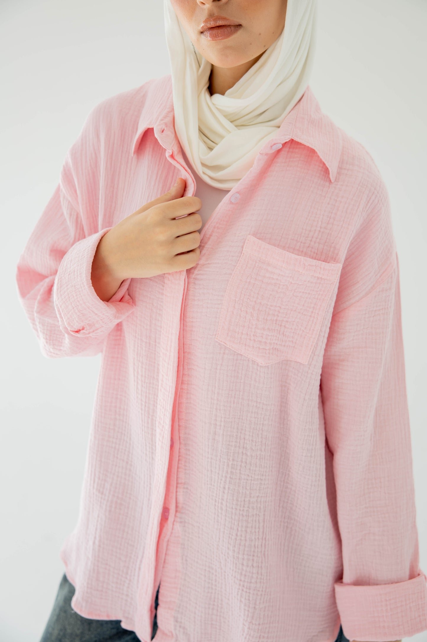 Crinkled linen shirt in rose’