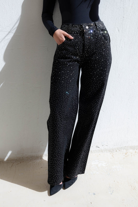 Nightfall Studded Denim Pants In Black