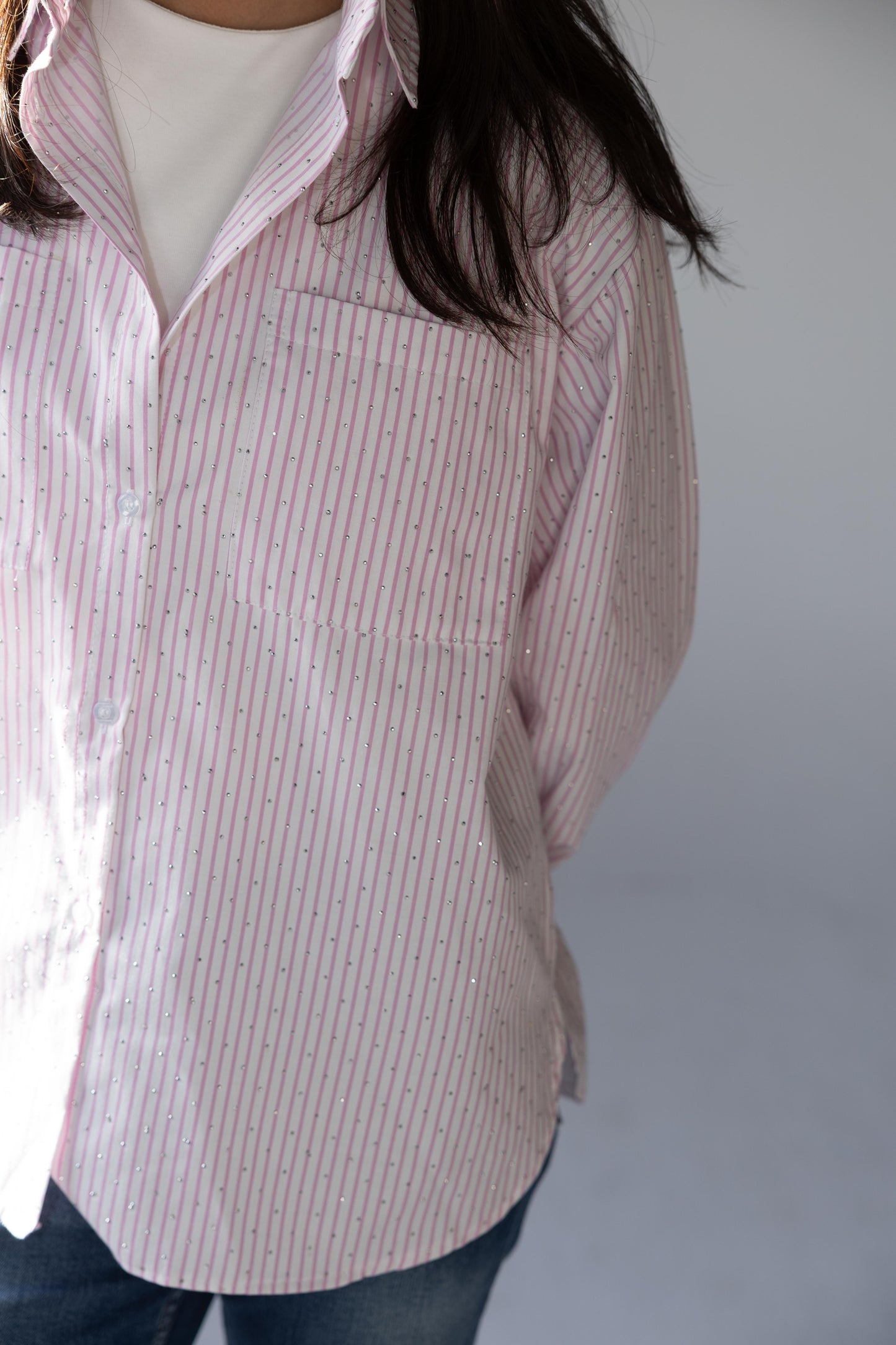 Striped Studded shirt - Soft Pink