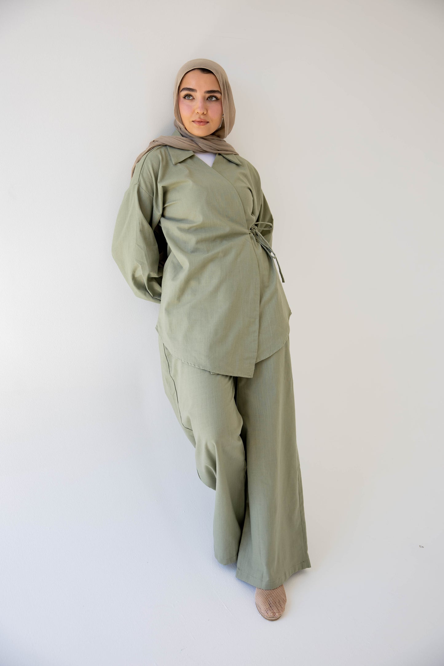 ASMC linen set in sage green