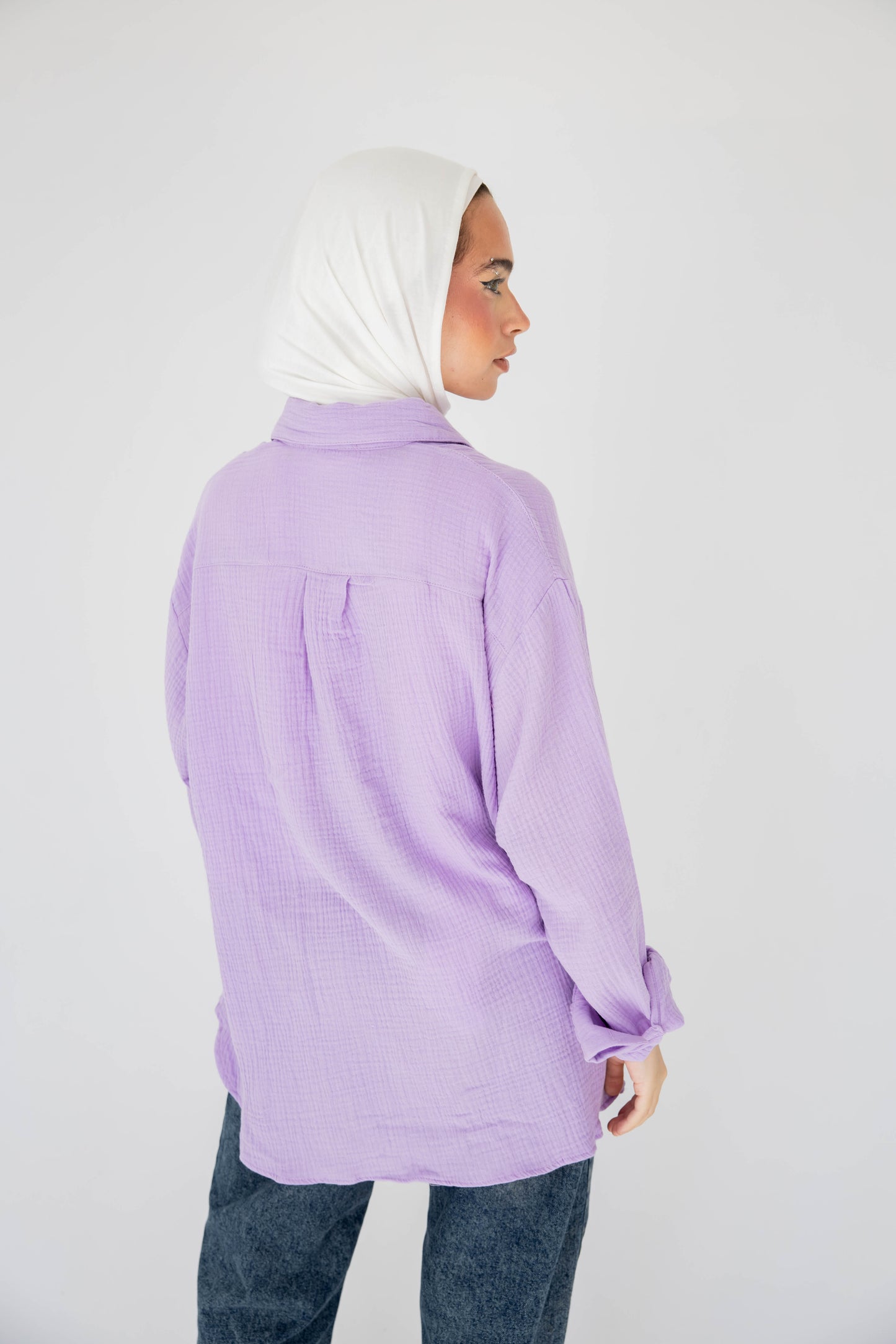 Crinkled linen shirt in lavender