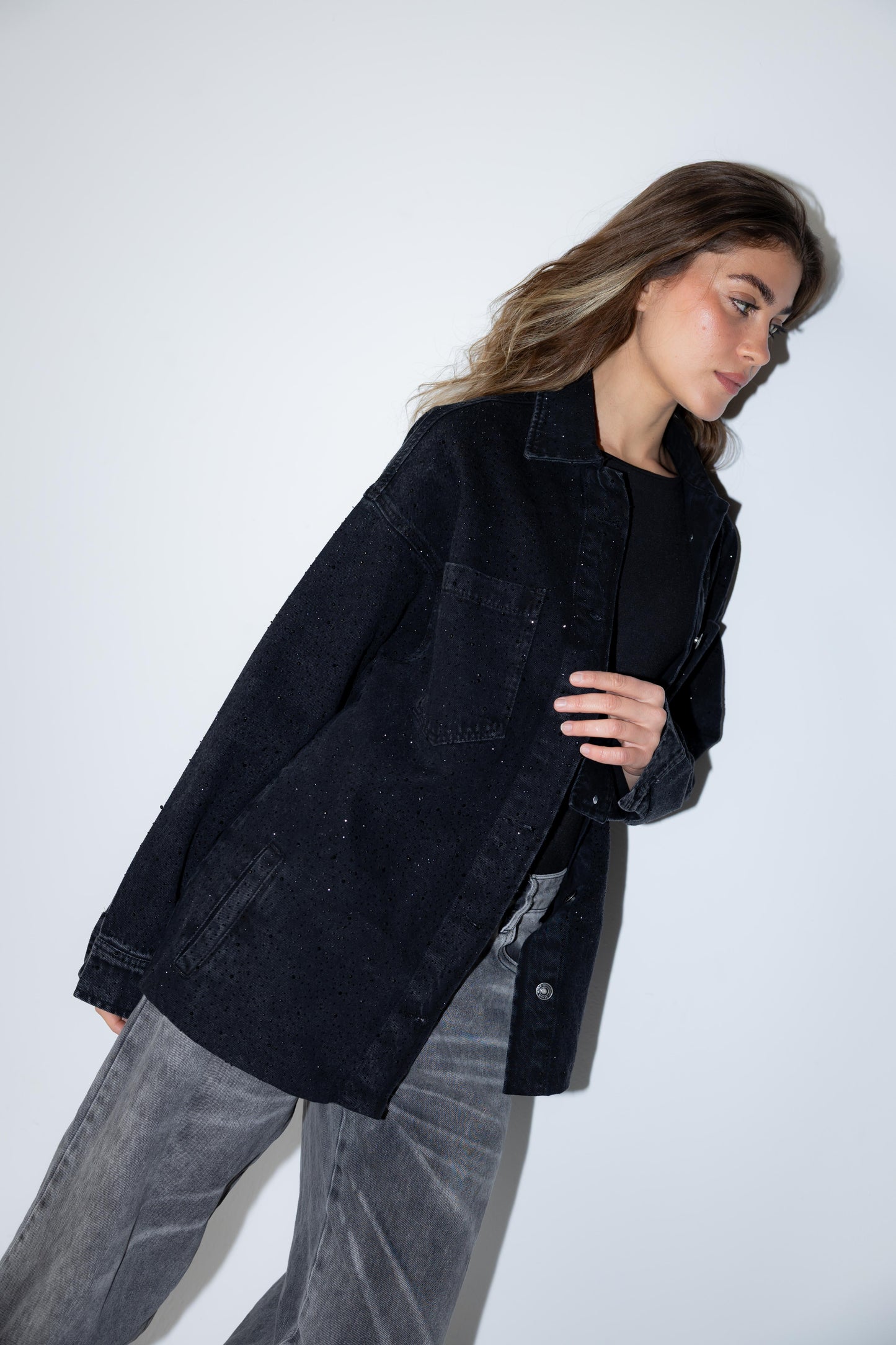 Starluxe Studded Denim Jacket In Black