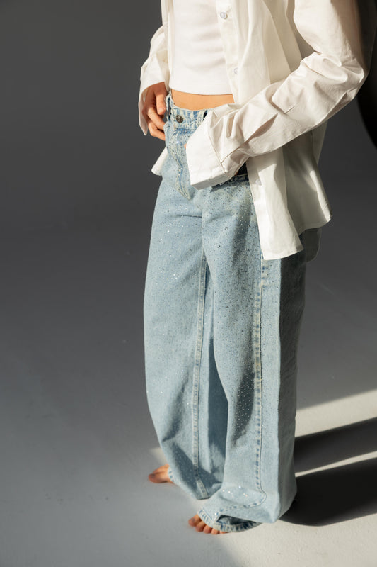 Nightfall Studded Denim Pants In Cloudwash
