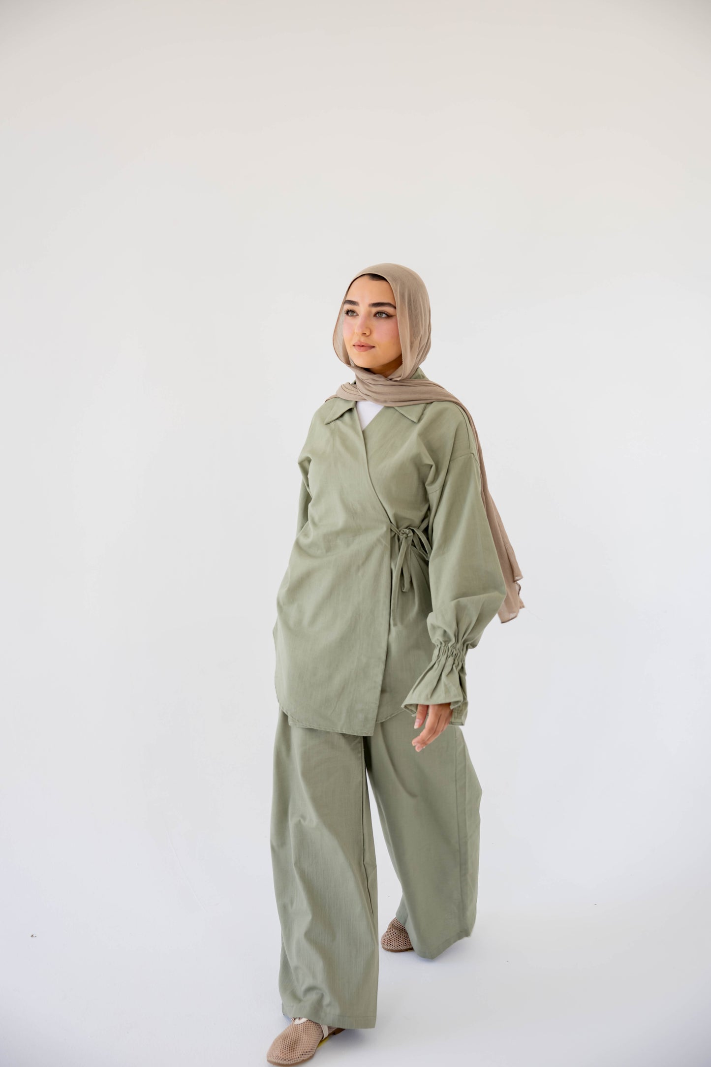 ASMC linen set in sage green