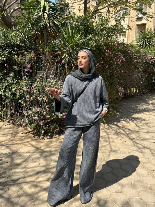 Washed Studded Set In Grey