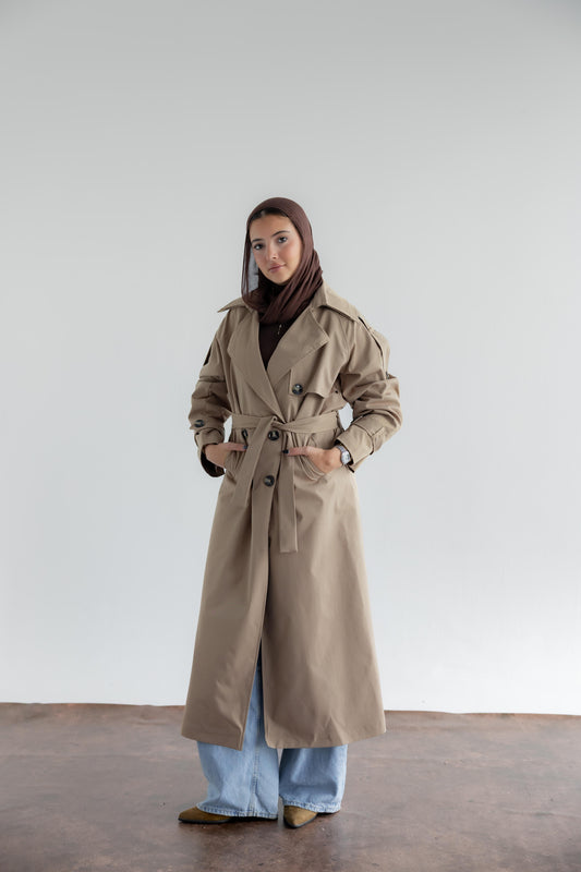 Double Collar Trench Coat - Walnut
