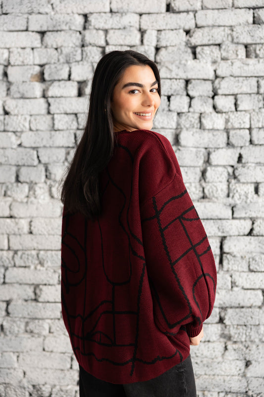 Boho Knit Sweater In Ruby