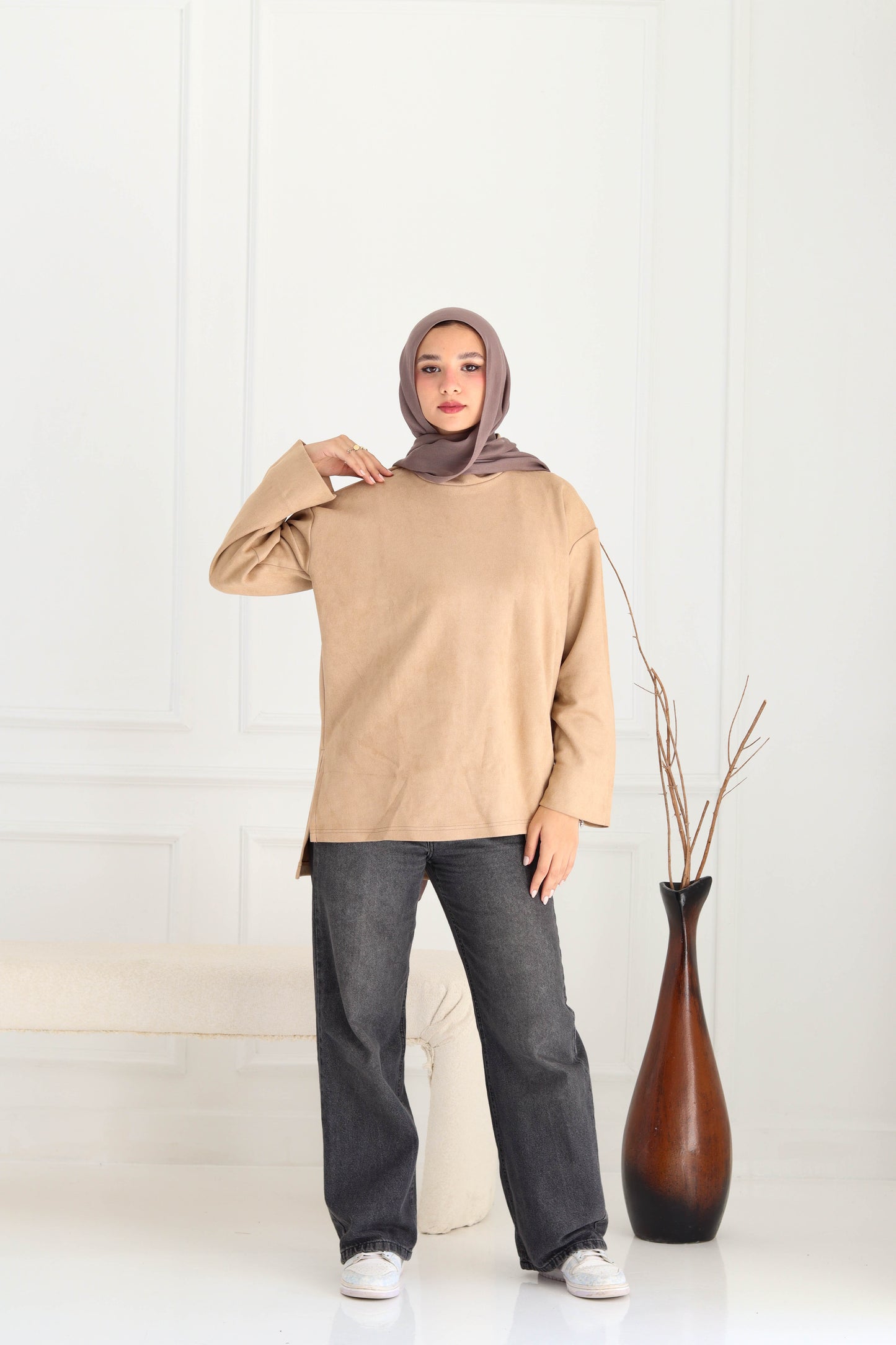Suede top in beige