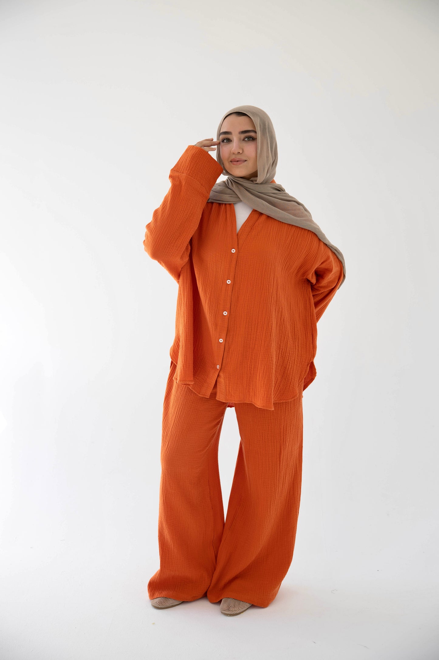 The breezy set in tangerine earth