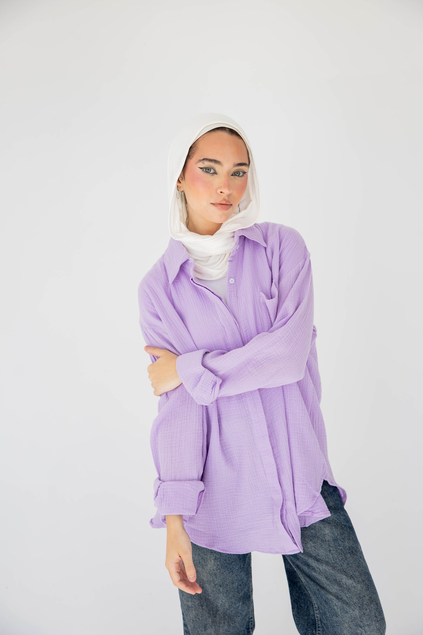 Crinkled linen shirt in lavender