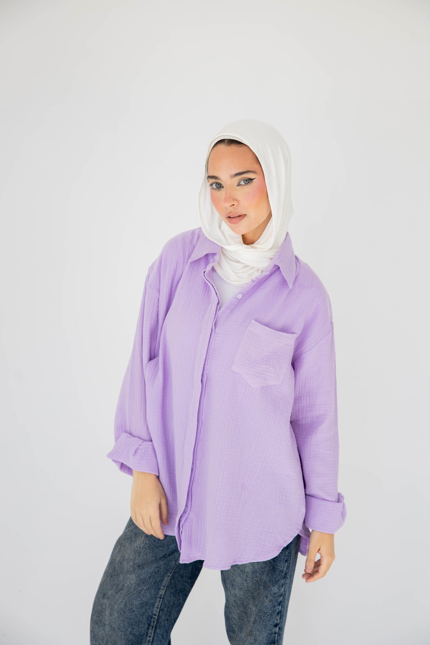 Crinkled linen shirt in lavender