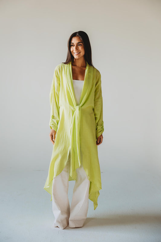 Sunset Flow Cardigan In Lime Green