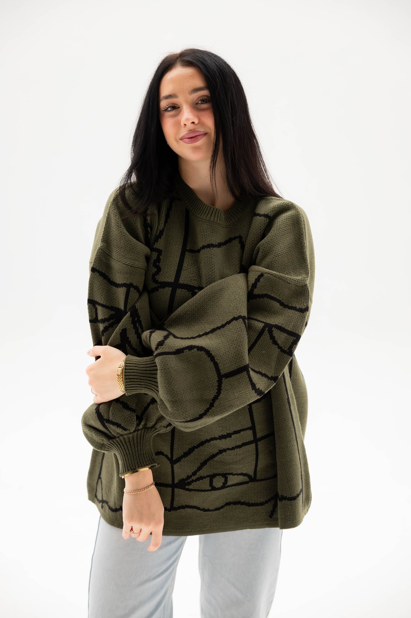 Boho Knit Sweater In Olive