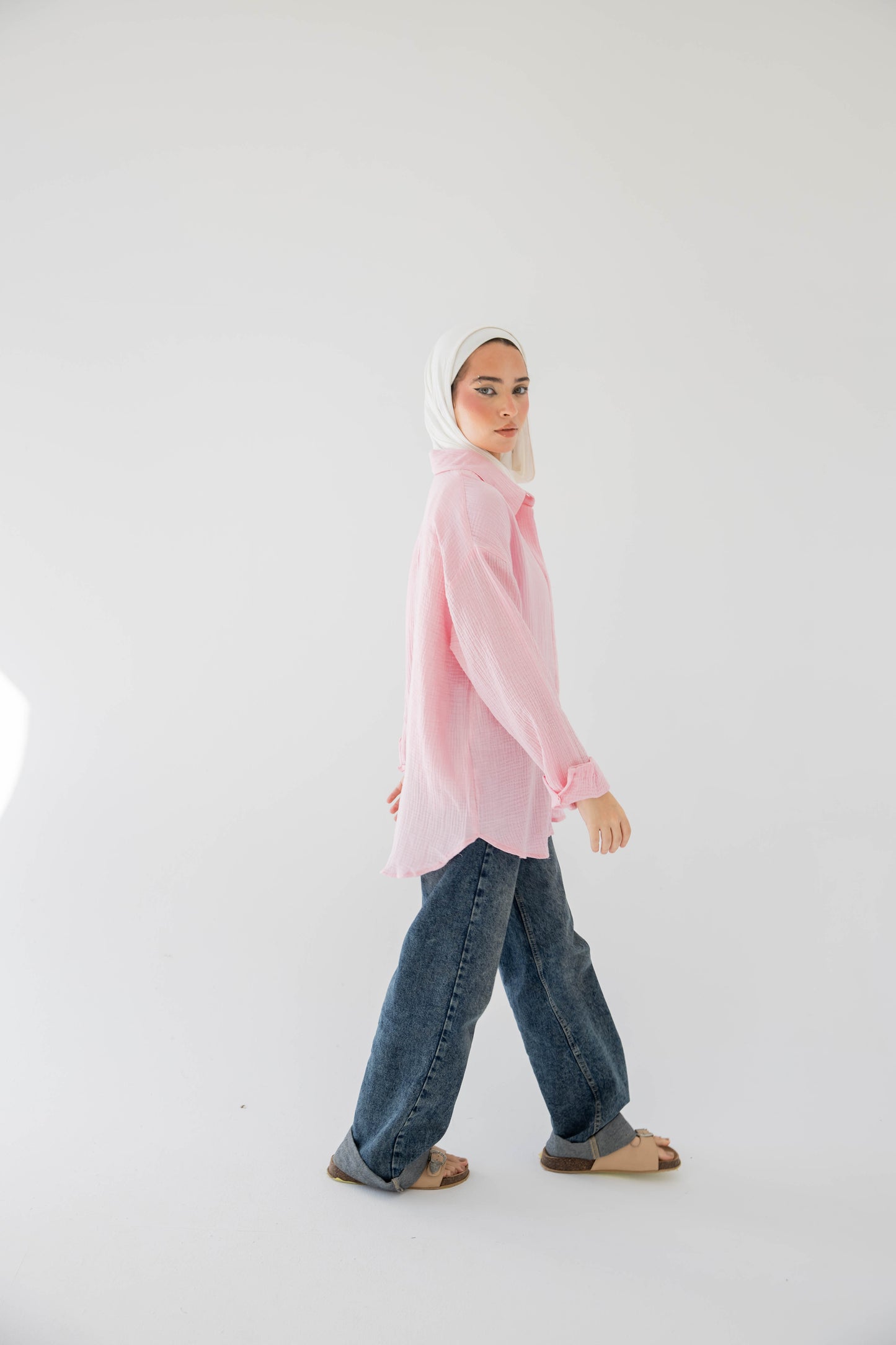 Crinkled linen shirt in rose’