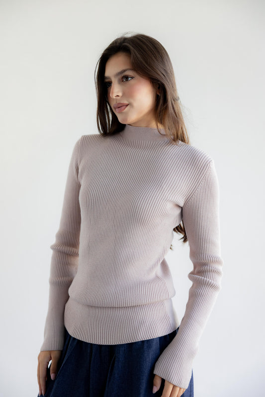 The Ribbed Knit Basic Top - Cafe