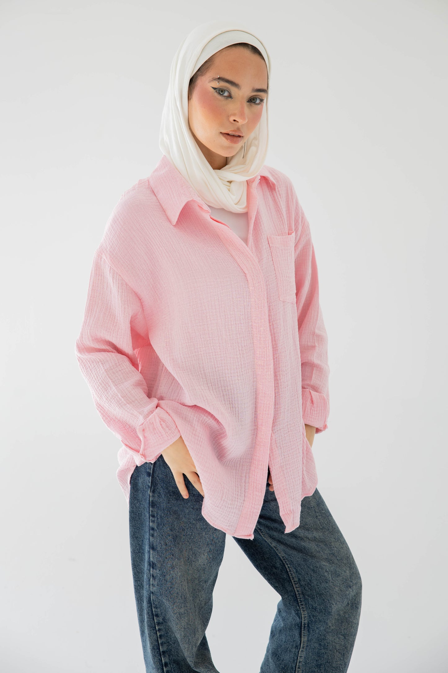 Crinkled linen shirt in rose’