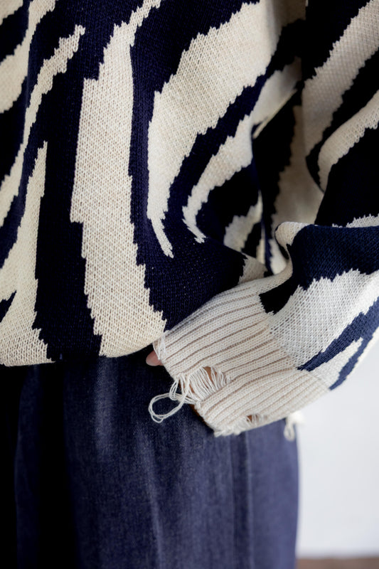 Wild Dreams Knit Sweater - Navy X Biege