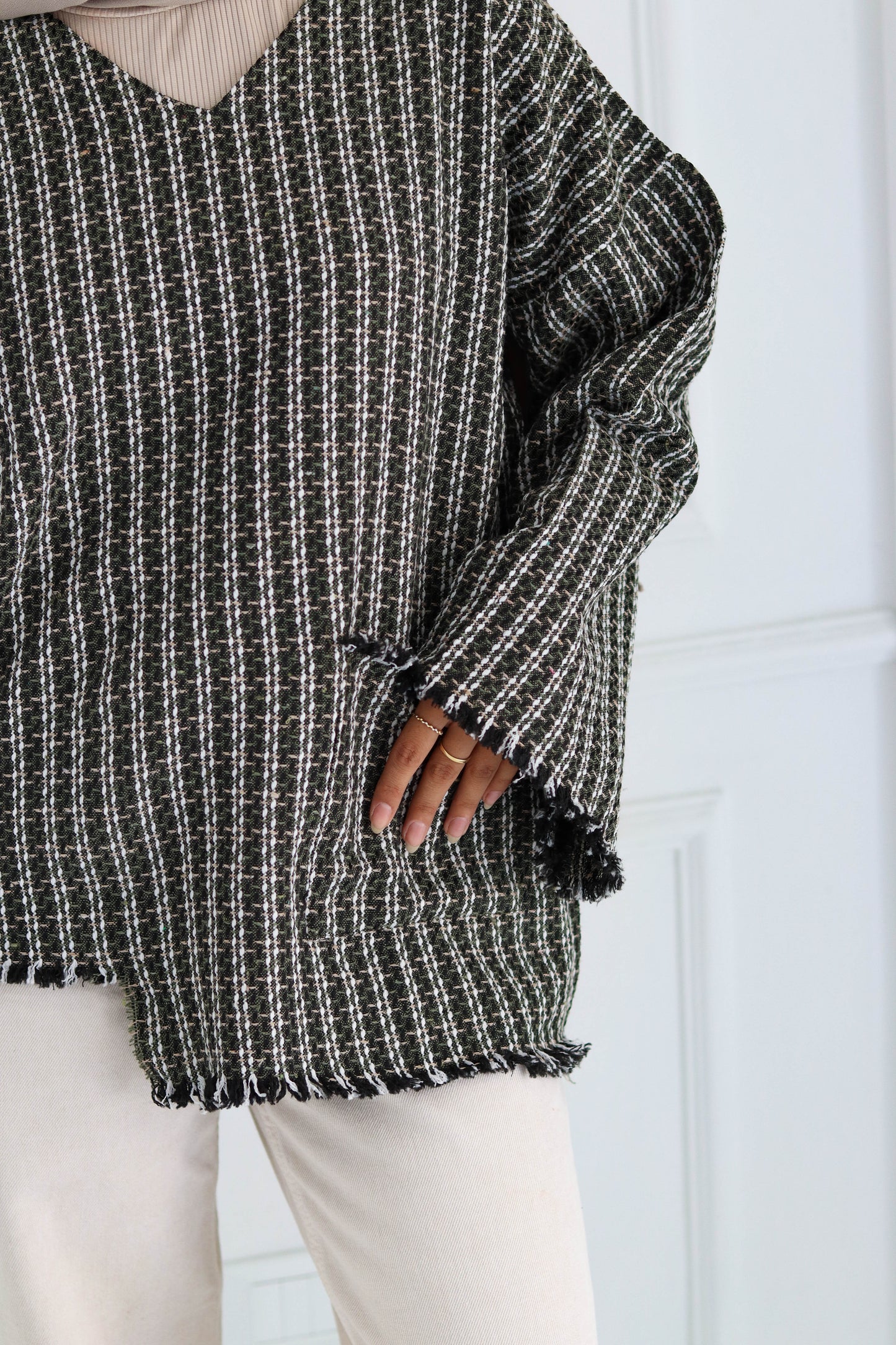 XO' Tweed top in olive