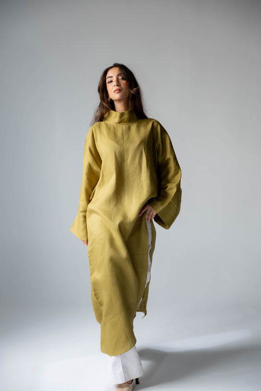 Pure Linen Luxe-drape In Honeydew