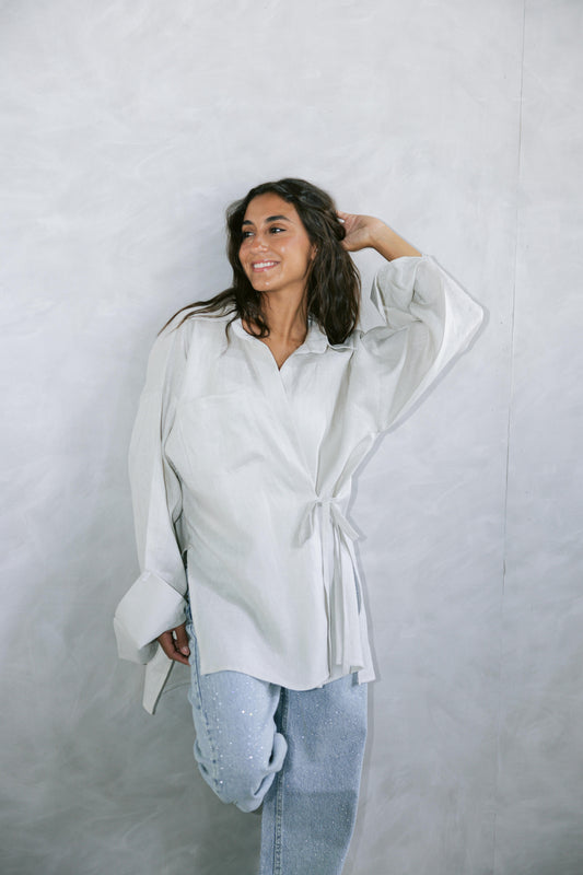 Side Tie Linen Shirt - Griege