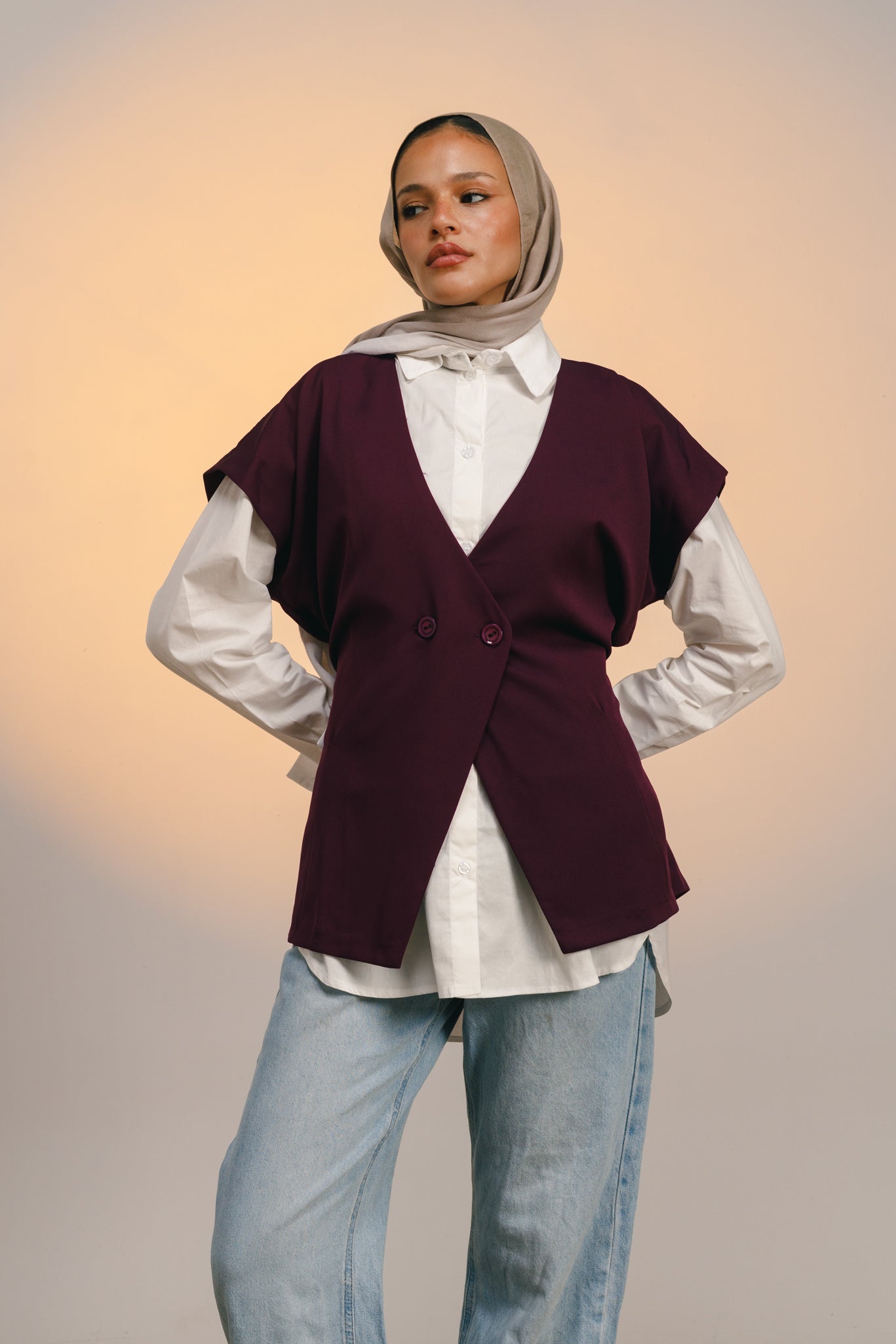 All in one vest - burgundy