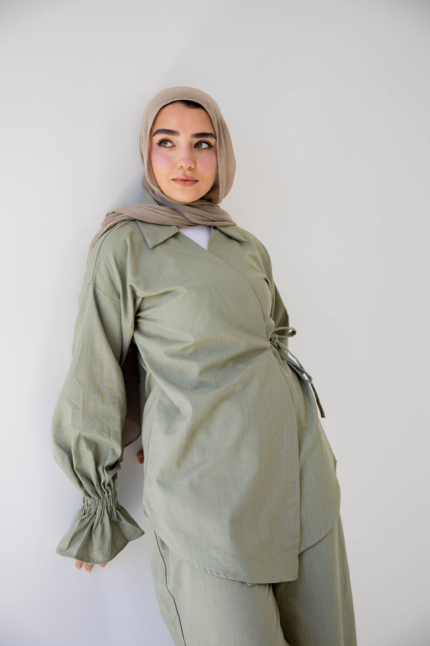 ASMC linen set in sage green