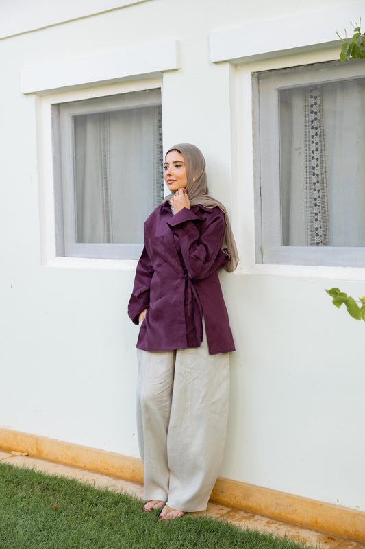 Side Tie Linen Shirt - Violet