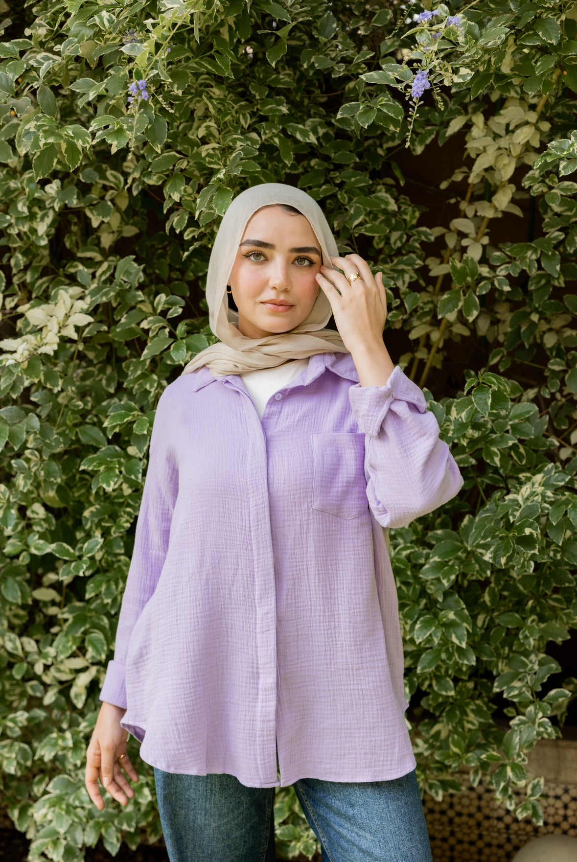 Crinkled linen shirt in lavender