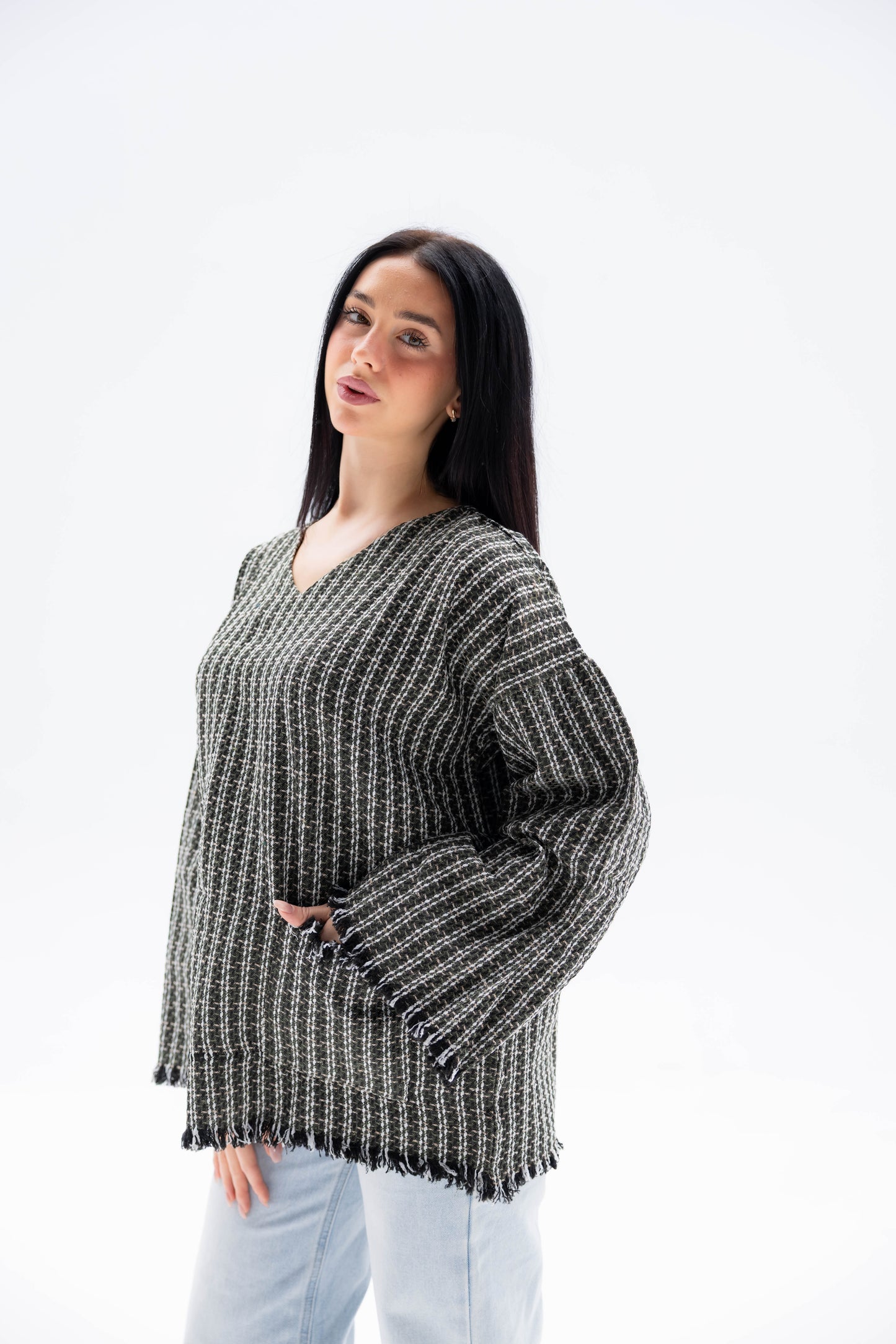 Fringed Tassel Top In Olive