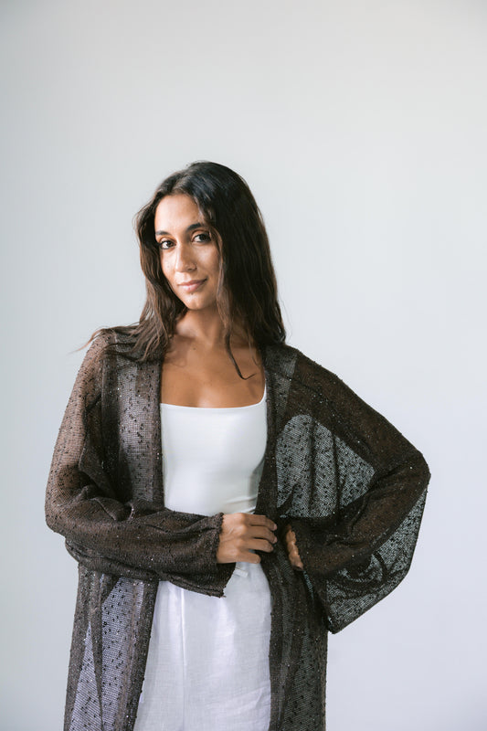 Midnight Crochet Cardigan - Brown