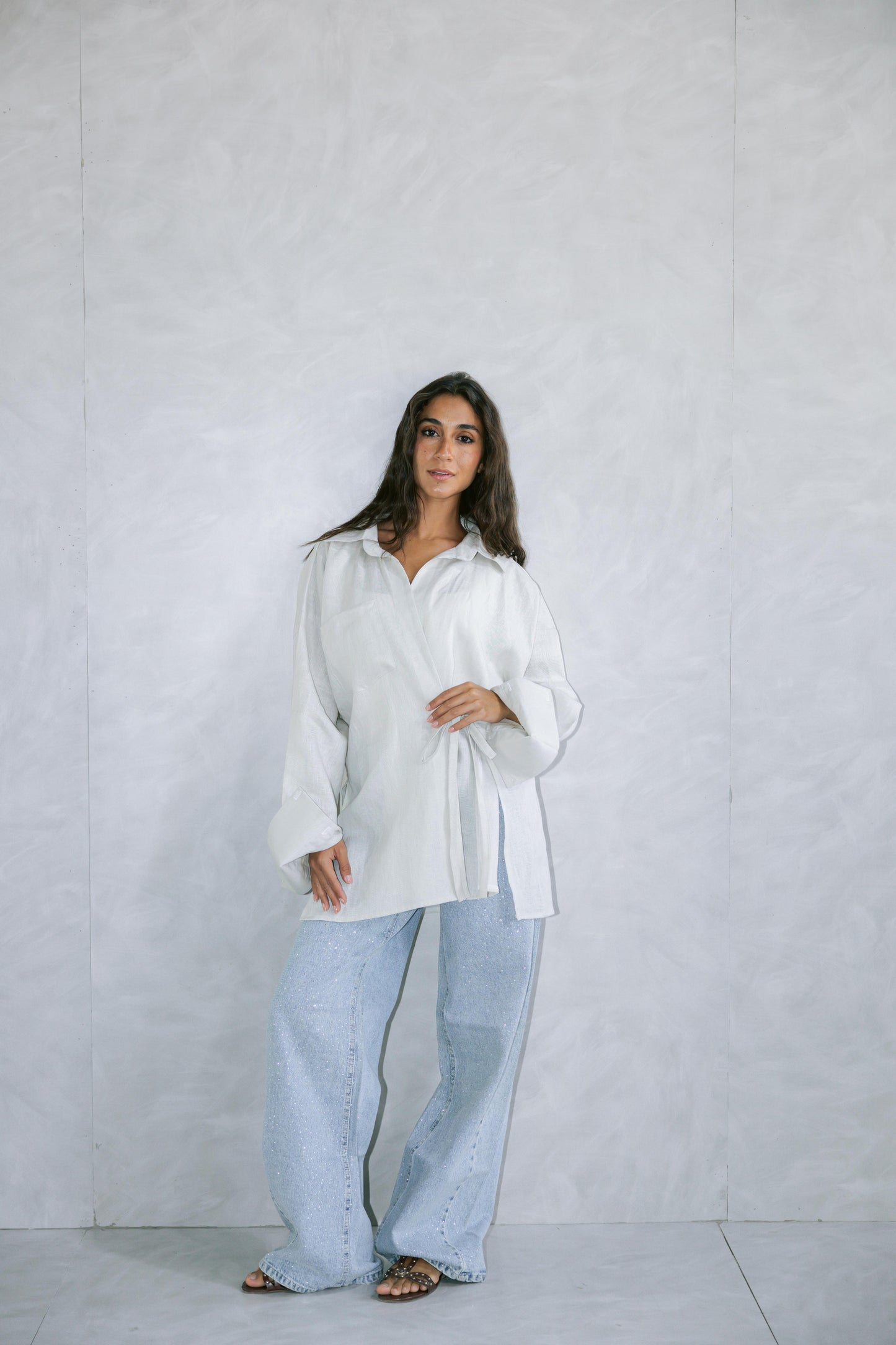 Side Tie Linen Shirt - Griege
