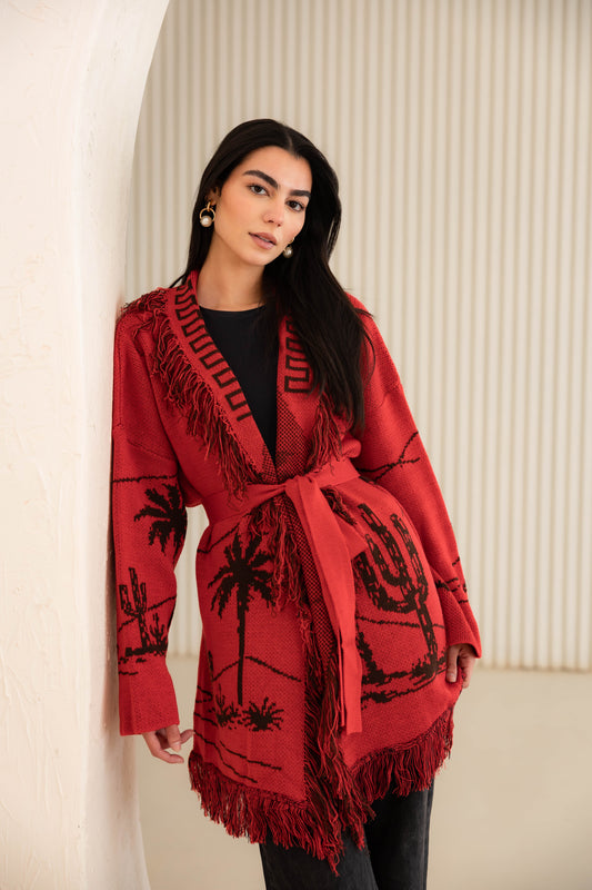 Center Of Attention Knit Cardigan In Hot Pink X Brown