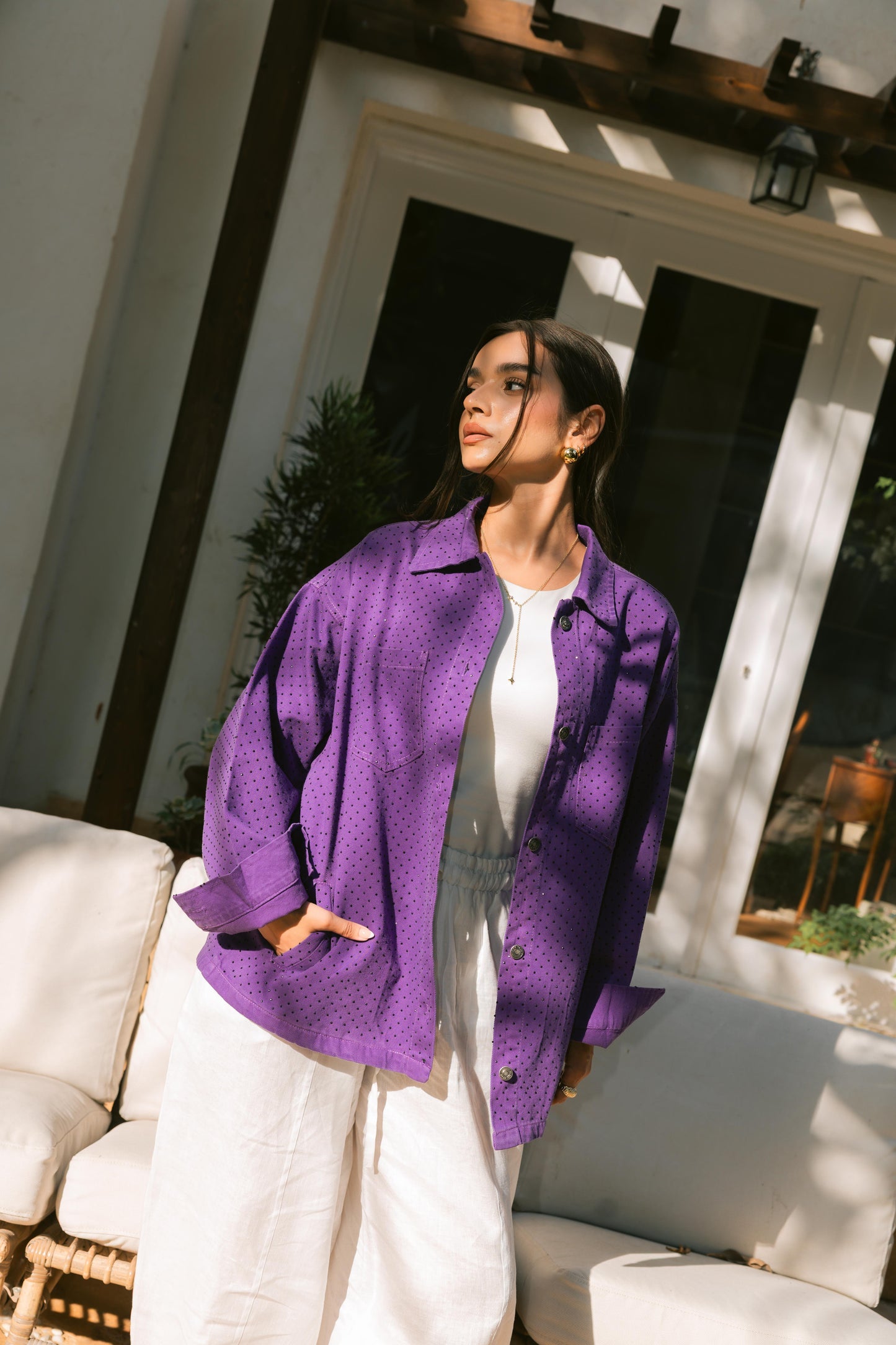 Starluxe Studded Denim Jacket - Purple