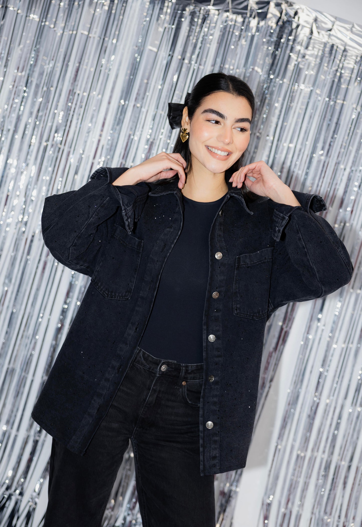 Starluxe Studded Denim Jacket In Black