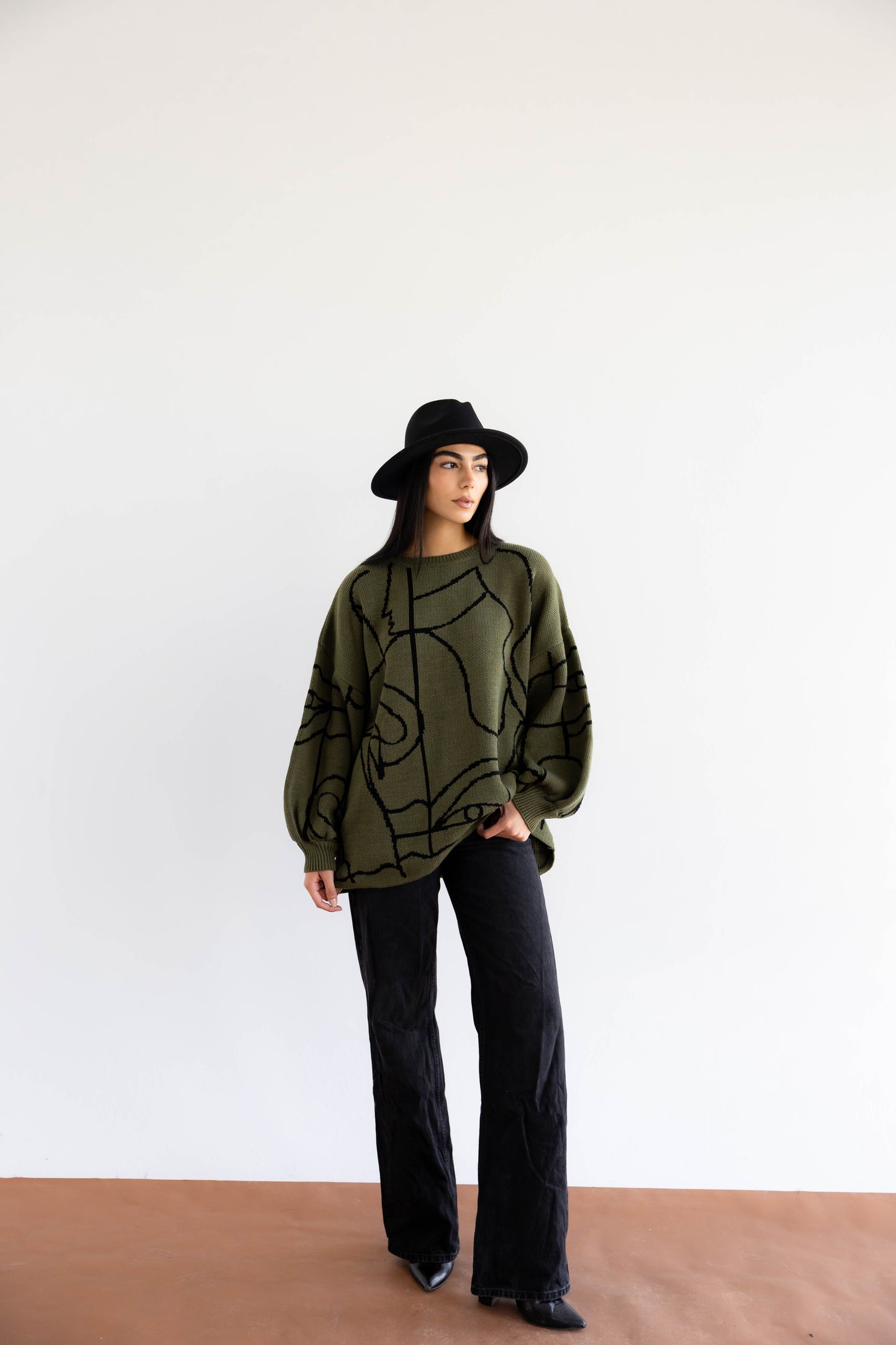 Boho Knit Sweater In Olive