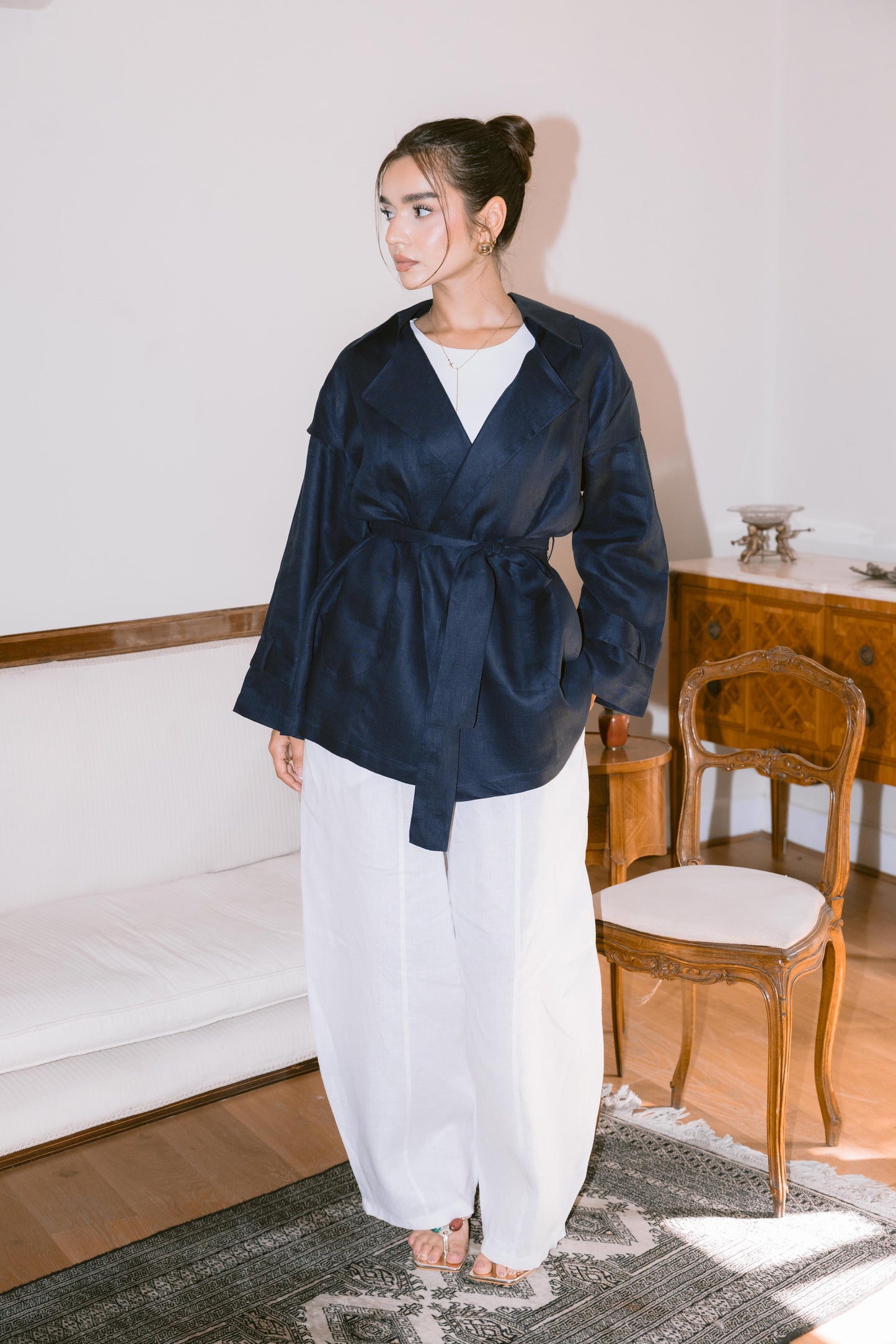 Get It Done Linen Cardigan - Navy