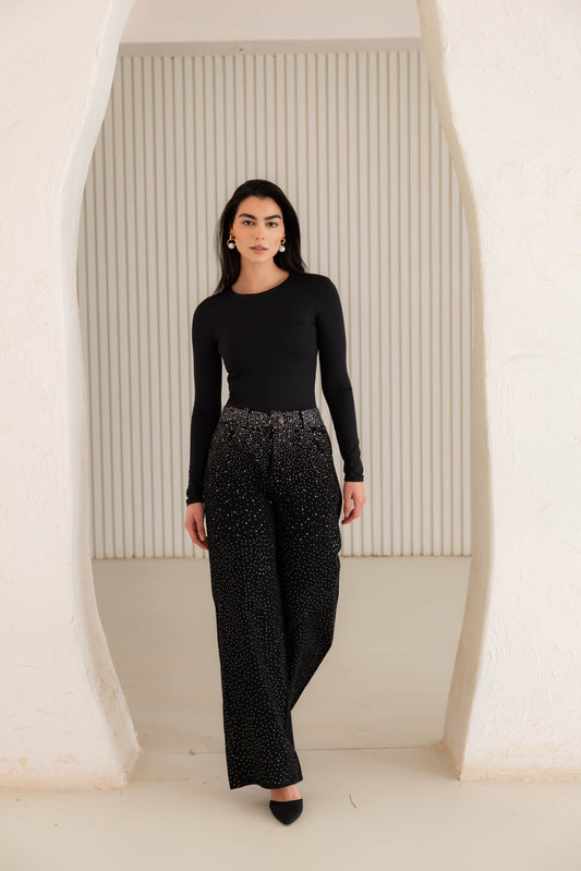 Nightfall Studded Denim Pants In Black