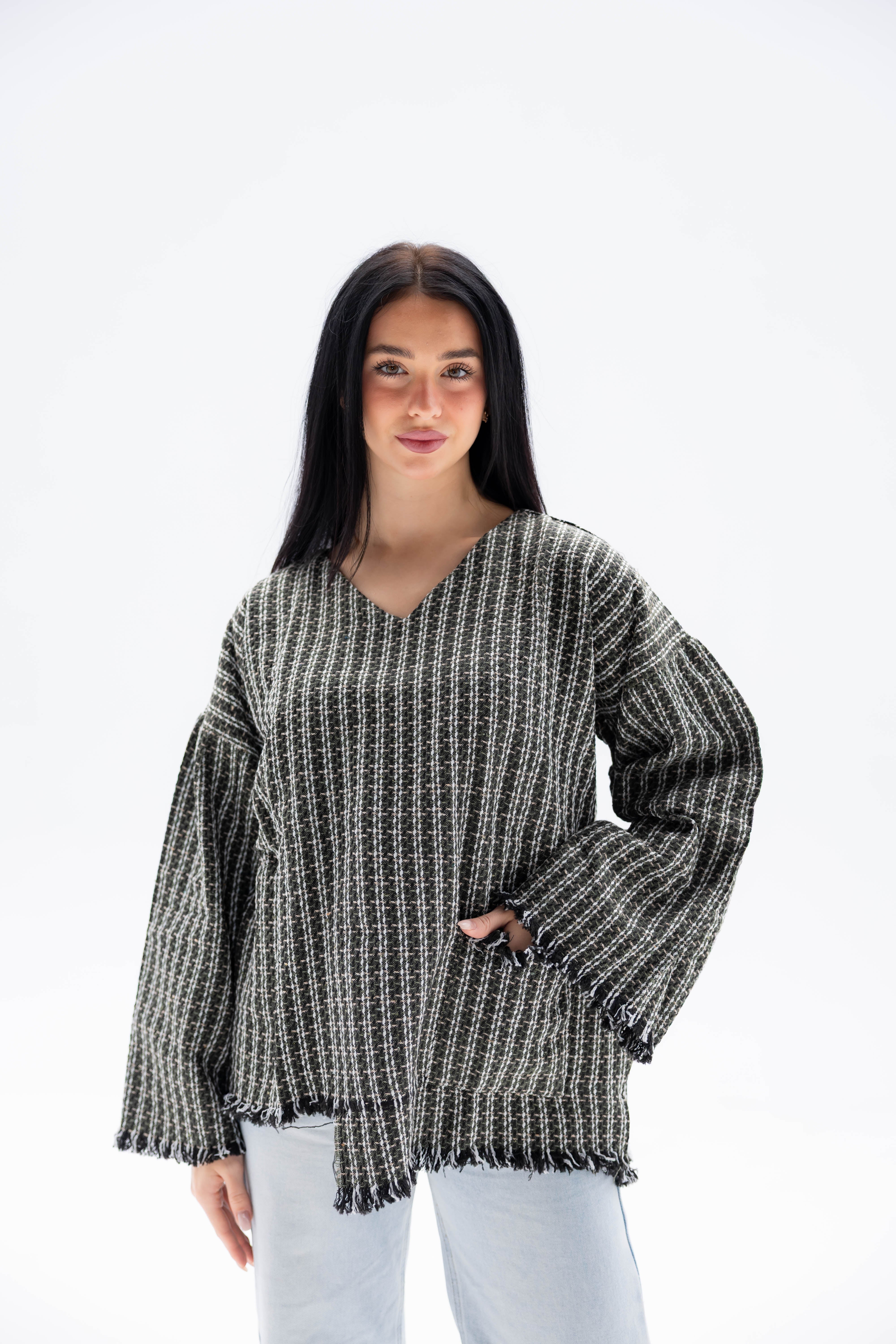 Fringed Tassel Top - Olive